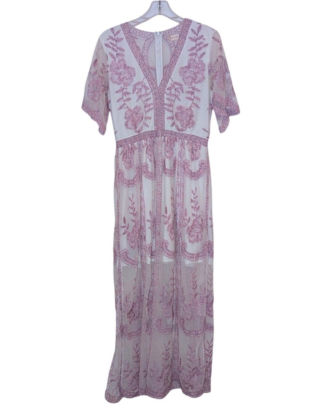 Altar'd State Floral Lace Maxi Dress Pink and Lavender